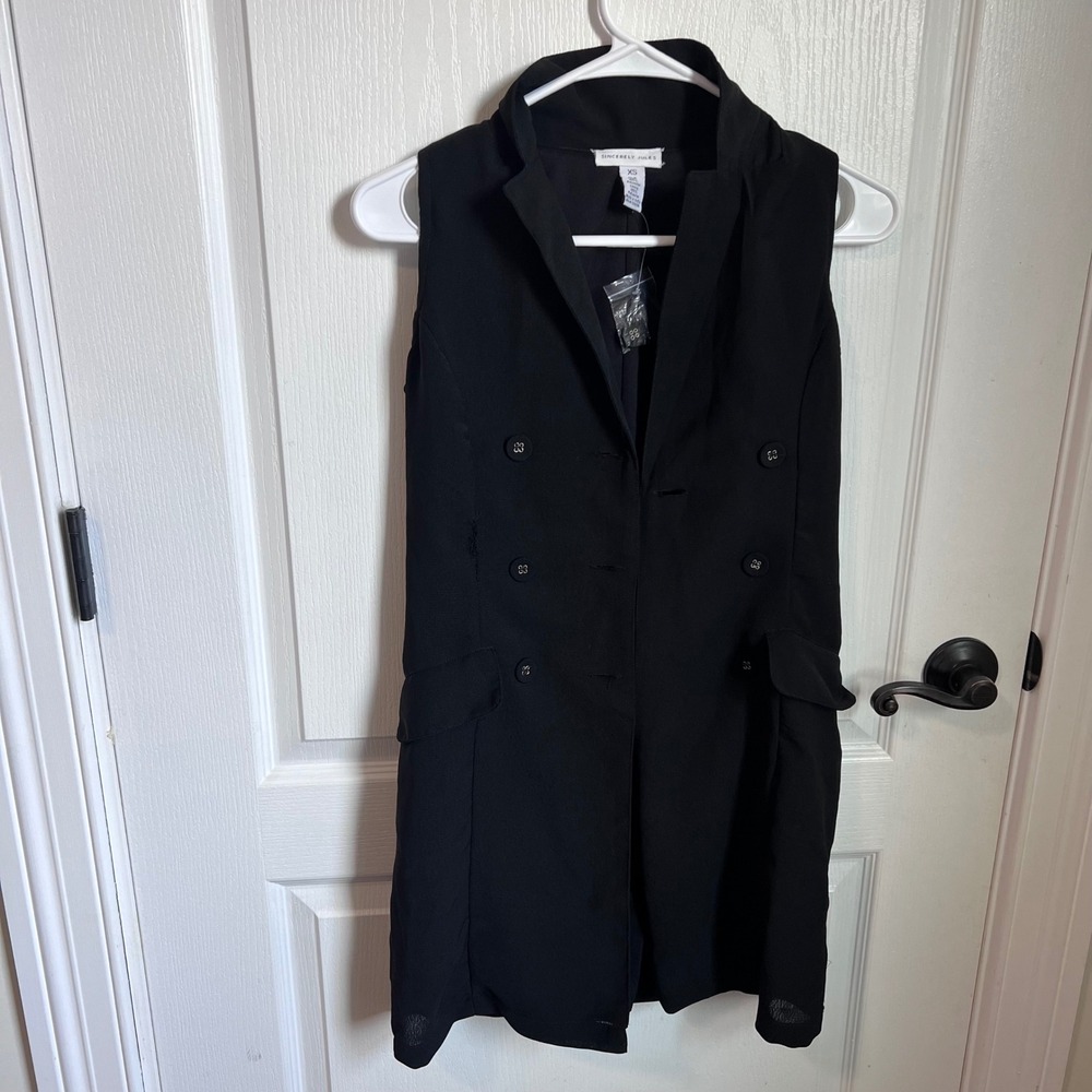 Sincerely Jules Womens Black Double Breasted Sleeveless Longline Blazer Vest XS